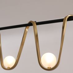 two light fixtures hanging from a metal bar