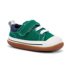 Stevie (First Walker) Green | See Kai Run Casual Scratch-resistant Sneakers For Playtime, Comfortable Low-top Green Walking Shoes, Casual Green Non-slip Walking Shoes, Comfortable Green Canvas Shoes With Round Toe, Casual Green Walking Shoes With Non-slip Sole, Green Sneakers With Rubber Toe Cap For Sports, Green Canvas Shoes With Round Toe For Sports, Sporty Green Canvas Shoes With Round Toe, Green Round Toe Canvas Shoes For Sports