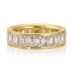 Ivy Eternity Band in Emerald Cut Diamond | Over The Moon Emerald Cut Diamond Eternity Band, Diamond Signet Ring, Half Bezel, Red Tourmaline, Diamond Eternity Band, Diamond Alternatives, Emerald Cut Diamond, Unique Wedding Bands, Eternity Wedding Band