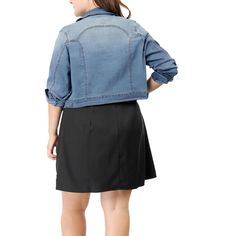 Introducing the women's cropped denim jacket, a trendy addition to your wardrobe. With its stylish design, it can be paired with any outfit, making it a versatile piece for both casual and formal occasions. This women's fashion features a cropped length, adding a modern twist to the classic jean jacket. The denim material gives it a timeless appeal, while the trendy design keeps it fresh and fashionable. Whether you're going for a casual look or dressing up for a night out, this jacket is a must Plus Size Cropped, Women's Plus Size Jeans, Denim Jeans Fashion, Button Outfit, Cropped Long Sleeve, Cropped Denim Jacket, Jeans Button, Plus Size Womens Clothing, Denim Jean Jacket