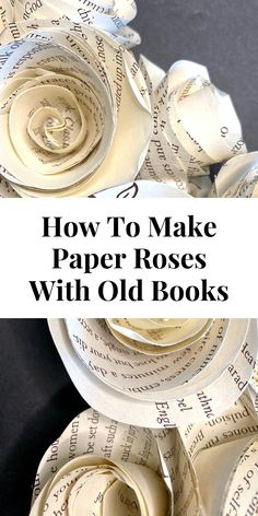 paper roses made with old book pages What To Do With Old Books Crafts, Flowers Made From Book Pages, Diy With Sheet Music, How To Make Paper Roses, Newspaper Origami, Paper Flowers Diy Book Pages, Book Paper Roses, How To Make Paper Roses From Book Pages, Paper Roses From Old Books