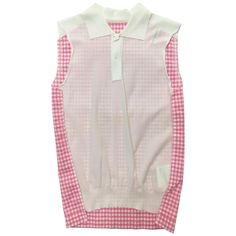 Comme des Garcons Pink and White Tank Blouse AD 2005 For Sale at 1stDibs | comme des garcons tops, comme de garcons tank top, comme des garcons pink sweater Casual White Patchwork Vest, Sleeveless Gingham Cotton Top, Cotton Gingham Top For Daywear, Summer Preppy Workwear Tops, Preppy Cotton Tops For Daywear, Preppy Plaid Summer Tops, Summer Preppy Plaid Tops, Fitted Preppy Summer Top, Preppy White Blouse For Spring