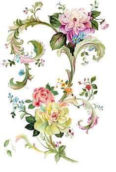 watercolor painting of flowers and leaves on a white background