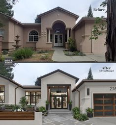 before and after photos of a house with landscaping