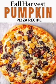 the fall harvest pumpkin pizza recipe is ready to be eaten and put on the table