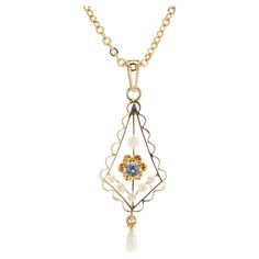 Designer: Custom Material: 14K yellow gold Dimensions: necklace measures 18-inches in length Weight: 3.87 grams Seed Necklace, Seed Pearl, Fantasy Jewelry, Sapphire Necklace, Fine Jewellery Necklace, Locket, Jewelry Necklace Pendant, Vintage Jewelry, Jewelry Watches