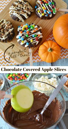 chocolate covered apple slices with candy and candies