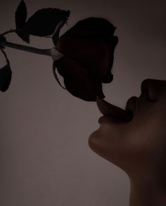 a woman's face is shown with a rose sticking out of her mouth