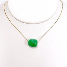 "Simply elegant necklace is make with a stunning color jade bead . Green jade bead floating gorgeously on a delicate 14k gold filled cable chain. Smooth round jade bead is about 11-12mm in size. 14k gold filled spring ring clasp. Necklace is 18\" in length unless otherwise requested. PLEASE NOTE: As you can see in the photos there are natural occurring blemishes and variation that give these pearls character. These are stock photos so please note pearls are vary in shape and color due to availab Jade Bead Necklace, Color Jade, Floating Necklace, Clasp Necklace, Elegant Necklace, Jade Beads, Elegant Necklaces, Green Jade, Jade Green