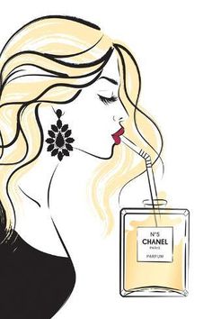 a drawing of a woman with a chanel perfume bottle in her hand and the caption says, no one is perfect