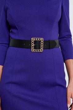 Our take on the season's must have bodycon dress. Our luxe double-knit delivers a body skimming silhouette with its sculptured dart neckline & vegan leather chain buckle belt- perfect for desk to dinner. Elie Tahari Exclusive Bodycon Dress with Long Sleeves, Dart Detailing & a Vegan Leather Belt 67% Rayon, 28% Nylon, 5% Elastane Runs true to Size Model is 5'10" and wearing size 2 Length From Shoulder to Hem: Back 40"L , Sleeve: 17.25'L (approx. length for size 6) Dry Clean Only Imported Style #: Elegant Formal Belts For Fall, Elegant Formal Belt For Fall, Chic Fitted Belts For Night Out, Elegant Formal Chain Belt, Chic Fitted Chain Belt For Party, Chic Party Belts For Fall, Chic Belts For Fall Parties, Chic Fall Party Belts, Chic Evening Chain Belt