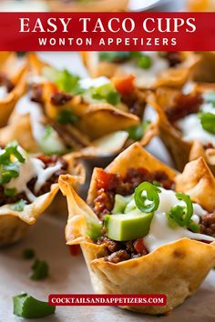 easy taco cups with wonton appetizers