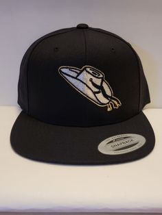 Sombrero Calentano on a snapback hat. Black Snapback Hat With Embroidered Logo, Black Novelty Snapback Hat, Black Embroidered Logo Snapback Hat, Snapback Hat With Embroidered Logo, One Size, Black Embroidered Logo Six-panel Snapback Hat, Athletic Gear, Love Hat, Denver Co, Snapback Hat