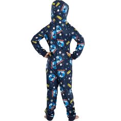 Do you believe in the spirit of the season? Celebrate this holiday with The Polar Express 'Believe' One-Piece Hooded Pajama Sleeper. The zip front footed sleeper has an all-over pattern from the classic holiday movie, The Polar Express. It features train artwork, golden 'believe' tickets and a winter pattern that captures the whimsy and spirit of the well-loved movie. Made from 100% polyester fabric that is comfy, cozy and has a soft feel, your child will board the express train to holiday joy a Casual Blue Hooded Sleepwear, Blue Hooded Onesie For Winter, Blue Hooded Winter Onesie, Blue Winter Onesie For Sleepover, Blue Onesie For Winter Sleepover, Blue Winter Onesie For Sleepovers, Winter Fitted Onesie For Playwear, Fitted Winter Onesie For Playwear, Fitted Blue Onesie For Bedtime