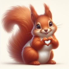 a red squirrel holding a heart in its paws