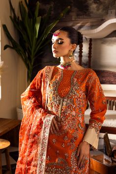 Brand: Emaan AdeelProduct Code: LP-07 MastaniCollection: Emaan Adeel Luxury Formal Pret CollectionFabric: Organza DESCRIPTION: This elegant ensemble features organza shirt with tessellated patterns, paired with a Dupatta featuring Printed Organza and Embroidered Borders. The raw silk trouser, adorned with intricate embroidery and a voluminous flare, adds a touch of uniqueness to this exquisite ensemble. DESIGN DETAILS: Shirt: Organza Fabric Dupatta: Printed Organza Fabric with Embroidered Border Dupatta Style, Printed Organza, Organza Shirt, Luxury Pret, Pakistani Party Wear, Beautiful Pakistani Dresses, Pakistani Salwar Kameez, Luxury Wear, Embroidered Border