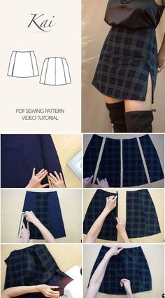 the instructions to make a skirt for a woman in black and green plaid fabric, with different