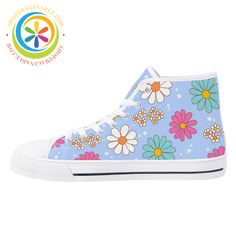 Retro 80s Floral Ladies High Top Canvas Shoes Spring Retro Skate Shoes With Rubber Sole, Multicolor Canvas High-top Sneakers With Round Toe, Retro Skate Shoes With White Sole For Spring, Multicolor Canvas High-top Sneakers, Retro Skate Shoes For Spring Streetwear, Retro Blue High-top Skate Shoes, Spring Cotton High-top Sneakers With Round Toe, Retro Spring Skate Shoes For Streetwear, Retro Skate Shoes With Rubber Sole For Spring