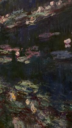 an oil painting of water lillies and other flowers