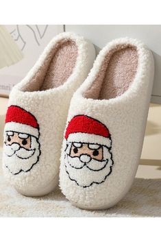 Christmas Slippers Red, Embroidered Slippers, Funny Christmas Tree, Cozy Wear, Crafty Fox, Christmas Slippers, Christmas Graphic, Jolly Santa, Fur Slippers