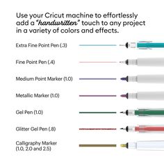 the instructions for how to use cricut machine to effortlessly add a handwritten touch to any project in a variety of colors and effects