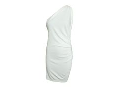 "Vintage 00s Plein Sud asymmetrical white dress with ruching on one side. The ruching and construction creates an interesting and twisted shape. The side seam is cleverly placed at the back, adding a subtle detail to the design. Made from stretchy jersey knit, this dress ensures a comfortable and flattering fit. Size: There is no size label but I would say fits like a size Small. For reference, the mannequin is a size XS so the dress was a bit loose on it. Great vintage condition - some faint ye Elegant White Draped One Shoulder Dress, White Stretch Draped Dress, White Draped Stretch Dress, White One-shoulder Ruched Mini Dress, White Ruched One Shoulder Party Dress, White Asymmetrical One-shoulder Dress With Ruched Detail, Elegant Asymmetrical Mini Dress With Ruched Sides, White Ruched Asymmetrical One-shoulder Dress, White Draped Asymmetrical Dress For Evening