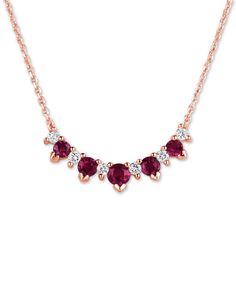 Leave them breathless with this extraordinary necklace designed with alternating round-shape rubies and diamonds set in ultra-luxe 14k rose gold. Real Ruby Rings, Ruby Jewelry Necklaces, Dainty Jewelry Necklace, Diamond Necklace Simple, Sapphire Engagement Ring Set, Gold Necklace Simple, Choker Pendant, Gold Cross Necklace, Sapphire Engagement Ring Blue