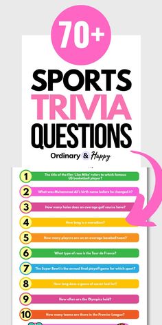 a poster with the words sports trivia questions written on it and an arrow pointing up to