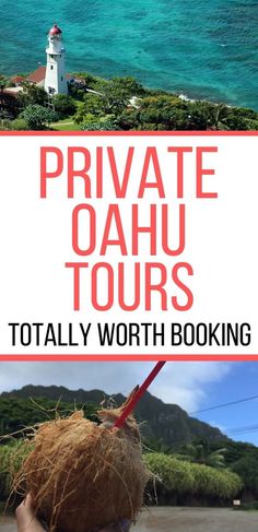 Find out the best private Oahu tours you should book for your next Oahu vacation. Image of a lighthouse and a coconut. Oahu With Kids, Oahu Hawaii Things To Do In, Hawaii In September, Oahu Hawaii Activities, Oahu Trip, Pearl Harbor Tours, Oahu Activities, Hawaiian Islands Map, Hawaii 2023