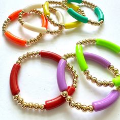 Bahama Stack: Resort Edit. 14k Gold Plated Bracelet. Tube Bead Stretch Bracelet Stack. Bright Colorful Bracelets. One Size Fits All. - Etsy Gold Plated Bracelet, Gold Plated Bracelets, Tube Beads, Beaded Stretch Bracelet, Colorful Bracelets, Bracelet Stack, Stretch Bracelet, Stretch Bracelets, One Size Fits All