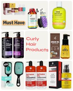 many different types of hair products are shown in this collage with the words must have curly hair products