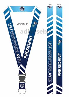 an image of a blue and white lanyard with the words mock up on it