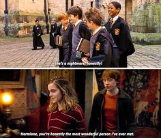 harry potter and hermione's hogwarts friends are in the same room