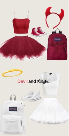 an image of a woman's clothes and accessories on display with the caption devil and angel