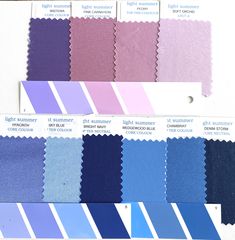 swatches of different shades of blue, purple, and pink on a white background