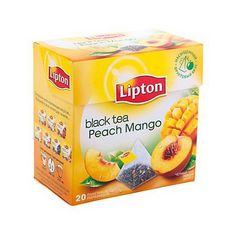 lipton black tea peach mango 20 sacs in a carton on a white background