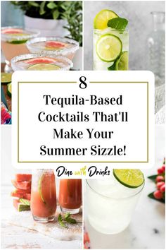 Collage of 4 summer tequila cocktails. Tequila Batch Cocktail, Drinks Made With Tequila, Tequila Based Cocktails, Summer Party Drink, Pool Cocktails, Cocktail Recipes Tequila, Pool Drinks, Summer Drink Cocktails, Party Drinks Alcohol