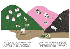 three different colored hills with animals on them and words written in spanish above the image