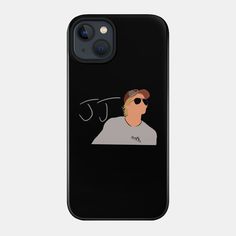 a black phone case with an image of a man wearing sunglasses on the back of it