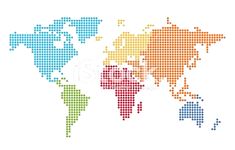 the world map made up of dots in different colors and sizes on a white background