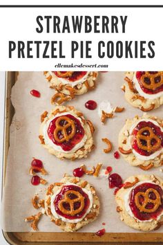 strawberry pretzel pie cookies on a baking sheet