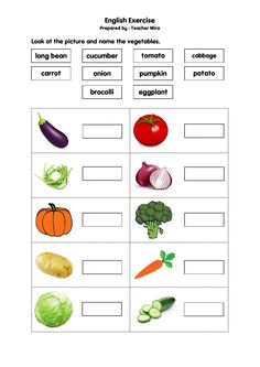 an english worksheet with pictures of vegetables and fruits to help kids learn how to read