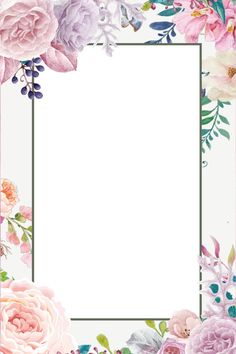 a floral frame with pink and purple flowers