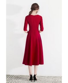 Shop Modest Aline Red Semi Party Dress With Retro Bow online. All instock with free shipping. Pro since 2009. Red A-line Dress For Banquet, A-line Dress For Christmas Banquet, A-line Cocktail Dress For Christmas, Elegant A-line Christmas Dress, Elegant Red A-line Evening Dress, Red A-line Midi Dress For Banquet, A-line Evening Dress For Dinner, Elegant Red A-line Dress, Red Tea Length Dress For Formal Occasions