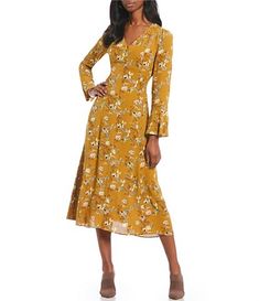 A Loves A Floral Print Victorian Long Flutter Sleeve V-Neck Midi Dress Midi Length Dresses, Long Sleeve Bodycon Midi Dress, V Neck Midi Dress, Midi Dress Bodycon, Dillard's, Flutter Sleeve, Midi Length, Gowns Dresses, Wrap Dress