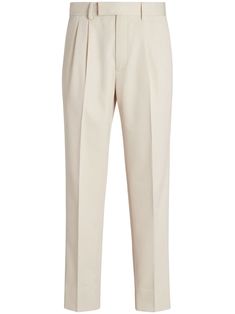 off-white wool/cotton straight leg pressed crease belt loops off-centre front fastening two side inset pockets two rear welt pockets Mens White Trousers, White Pants Men, Cotton Pants Men, Masculine Fashion, Straight Cut Pants, Cream Trousers, Trousers White, Men Trousers, Pleated Trousers