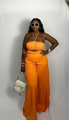 Who needs boring linen? Our Summer Orange Linen 2 pc set is the perfect standout color for your Summer outings. Set features high waist linen drawstring layered pants with pockets. Top has adjustable straps which can be tied at the neck or worn strapless. Elastic banding on the top and pants for an ultra comfortable fit. Set is tall girl friendly with an inseam of 36". S Available in S-L. Model is wearing a Large. Size US Size X Small 2-4 Small 6-8 Medium 10-12 Large 14-16 Xlarge 18-20 1X 22-24 Layered Pants, Summer Orange, Summer Kimono, Pants With Pockets, Tall Girl, Kaftan Dress, Pant Set, British Indian, Brunei