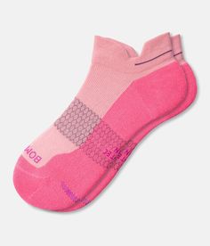 Bombas® Performance Running Ankle Socks - Pink , Women's Pinklotusneonpink Knit socks Hex Tex construction for breathability and moisture wicking Seamless toe closure Honeycomb arch support Strategic Zone Cushioning Blister tab cushioning Y-stitched heel Airflow venting Left-Right contoured Fits shoe sizes 8-10 1/2 One pair purchased; one pair donated. 61% Polyester 21% Nylon 14% Cotton 4% Elastane. Machine wash cold. Non-chlorine bleach. Tumble dry low. Do not iron. Do not dry clean. Apparel & Pink Compressive Running Bottoms, Pink Casual Sports Socks, Honeycomb Arch, Bombas Socks Woman, Sporty Pink Cotton Socks, Bombas Socks, Lightweight Micro-elastic Sports Socks, Socks For Women, Women's Socks