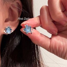 Material: Artificial Crystal Color: A Pair of Blue Starry Sky Earrings Style: Korean Korean Style Hypoallergenic Blue Star Earrings, Blue Star Earrings With Star Charm, Trendy Star-shaped Blue Jewelry, Trendy Blue Star-shaped Jewelry, Trendy Blue Star Shaped Jewelry, Blue Star Earrings, Blue Starry Sky, Cartilage Ear Cuff, Starburst Earrings