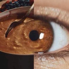 an eye is shown with food in it and the image has been altered to show what appears to be blueberries